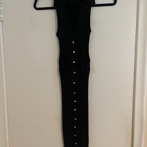 Ronny Kobo Black Ribbed Knit Button Down Bodycon Midi Dress Size S